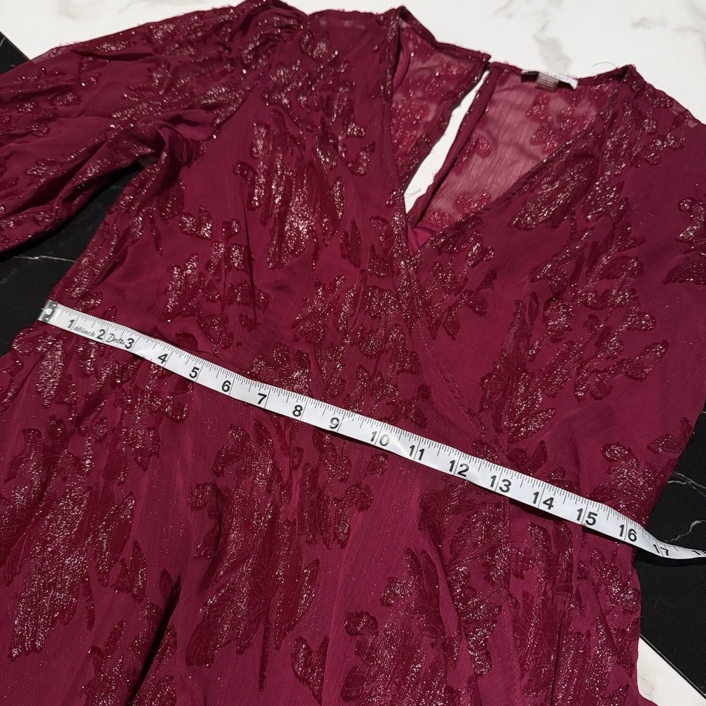 CALVIN KLEIN Purple Pink Jacquard Chiffon Hi-Low Fit & Flare Dress Sz 14 Women's - Picture 8 of 14